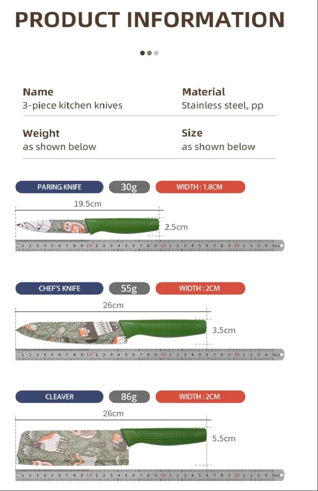 3 Pcs Stainless Steel Knife