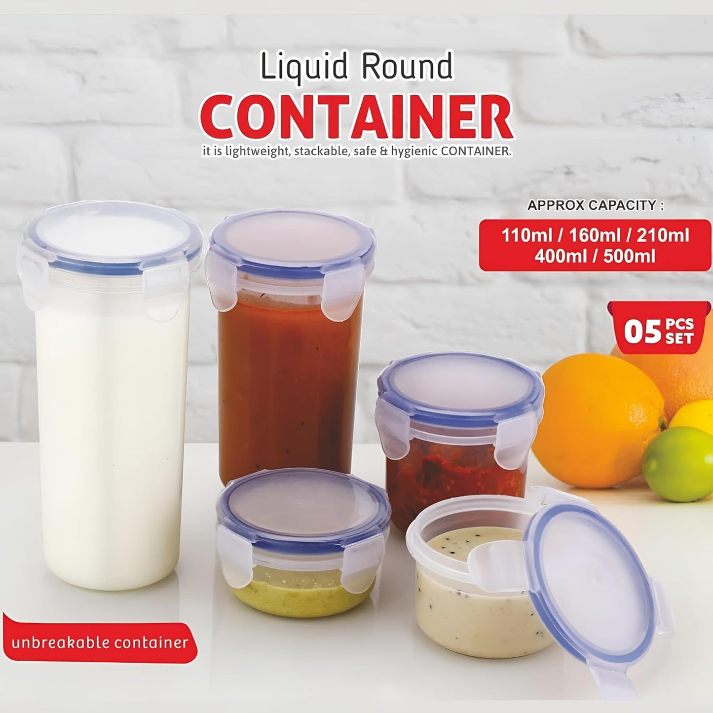 Plastic Leak Proof Food Containers With Lock Lid (Transparent, 110/160/210/400/500 ml)
