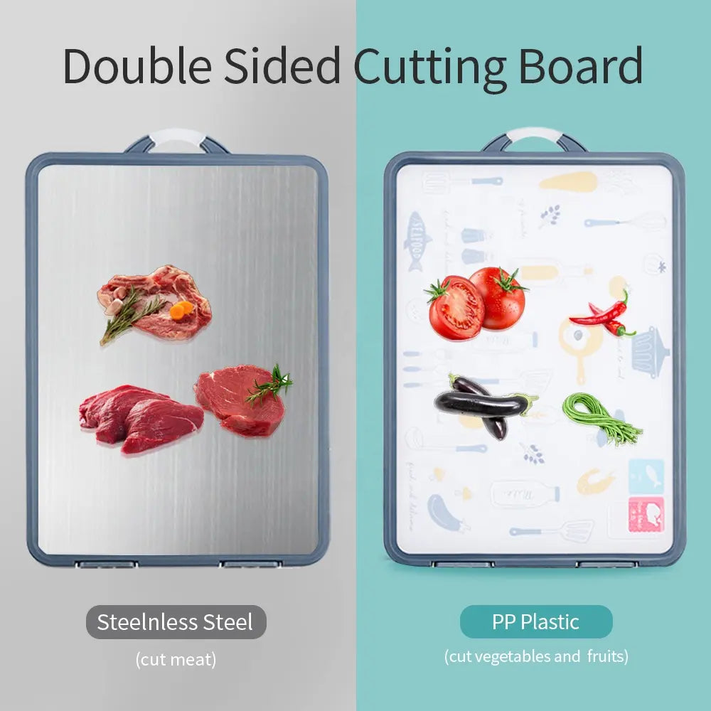 Dual-Sided Stainless Steel Cutting Board (Free Printed Knife)