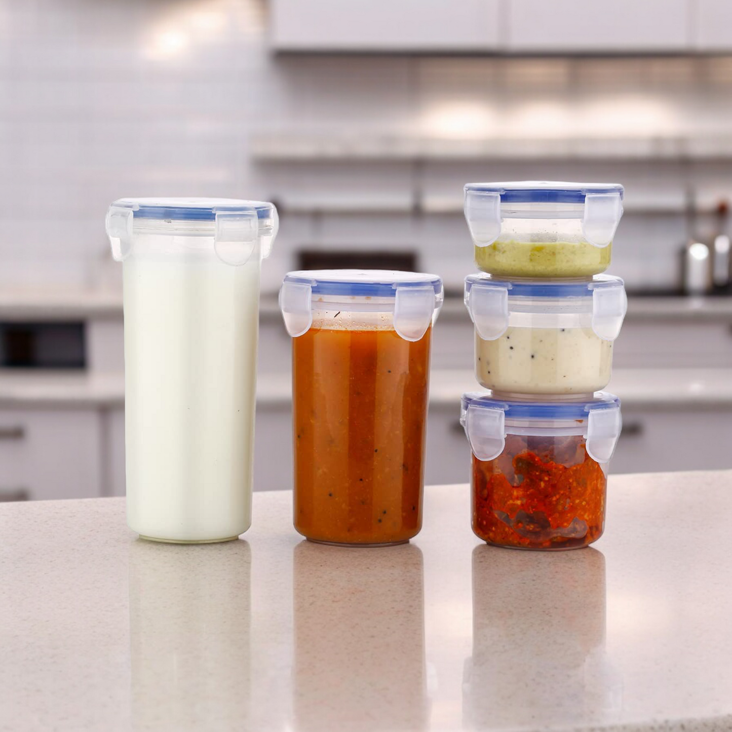 Plastic Leak Proof Food Containers With Lock Lid (Transparent, 110/160/210/400/500 ml)