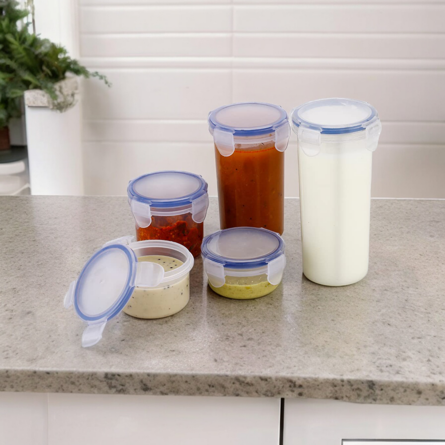 Plastic Leak Proof Food Containers With Lock Lid (Transparent, 110/160/210/400/500 ml)