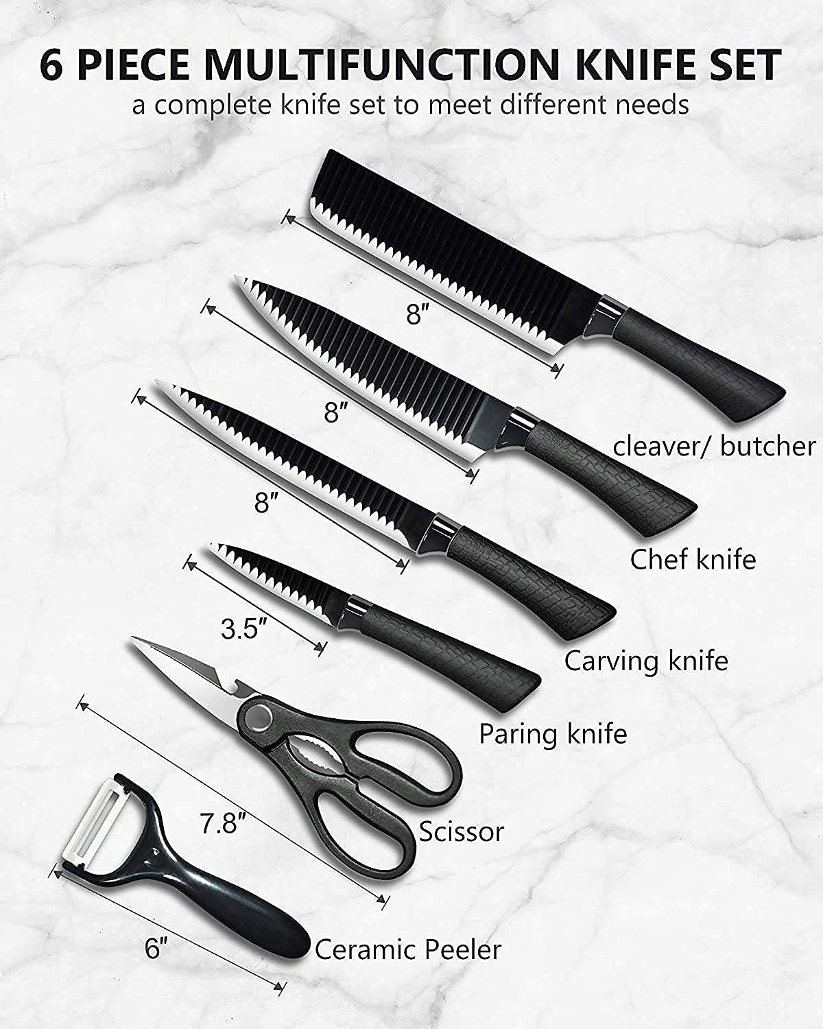 6 Pcs Non-Stick Knife Set for Kitchen