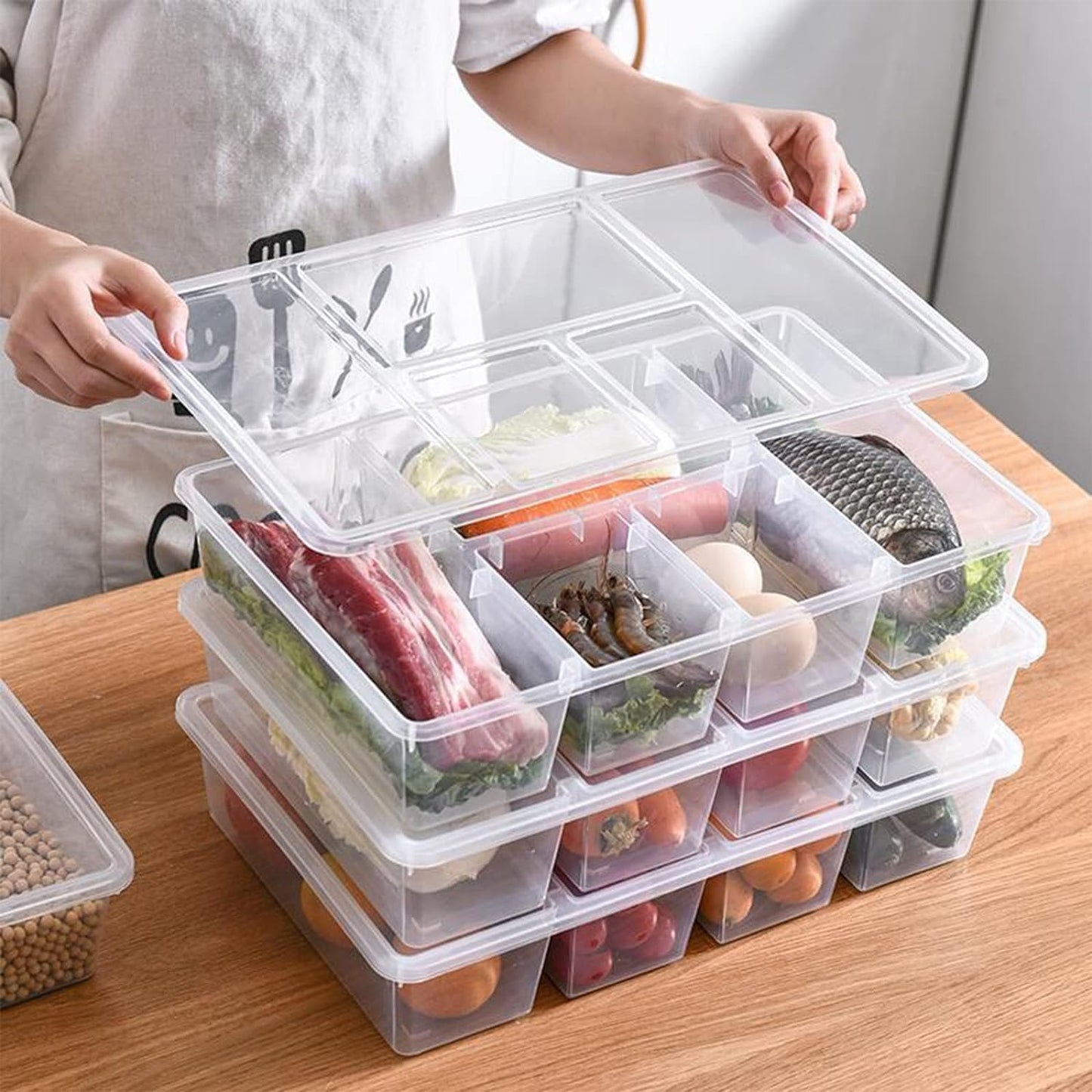 5 Compartment Plastic Divided Veggie Tray with Lid