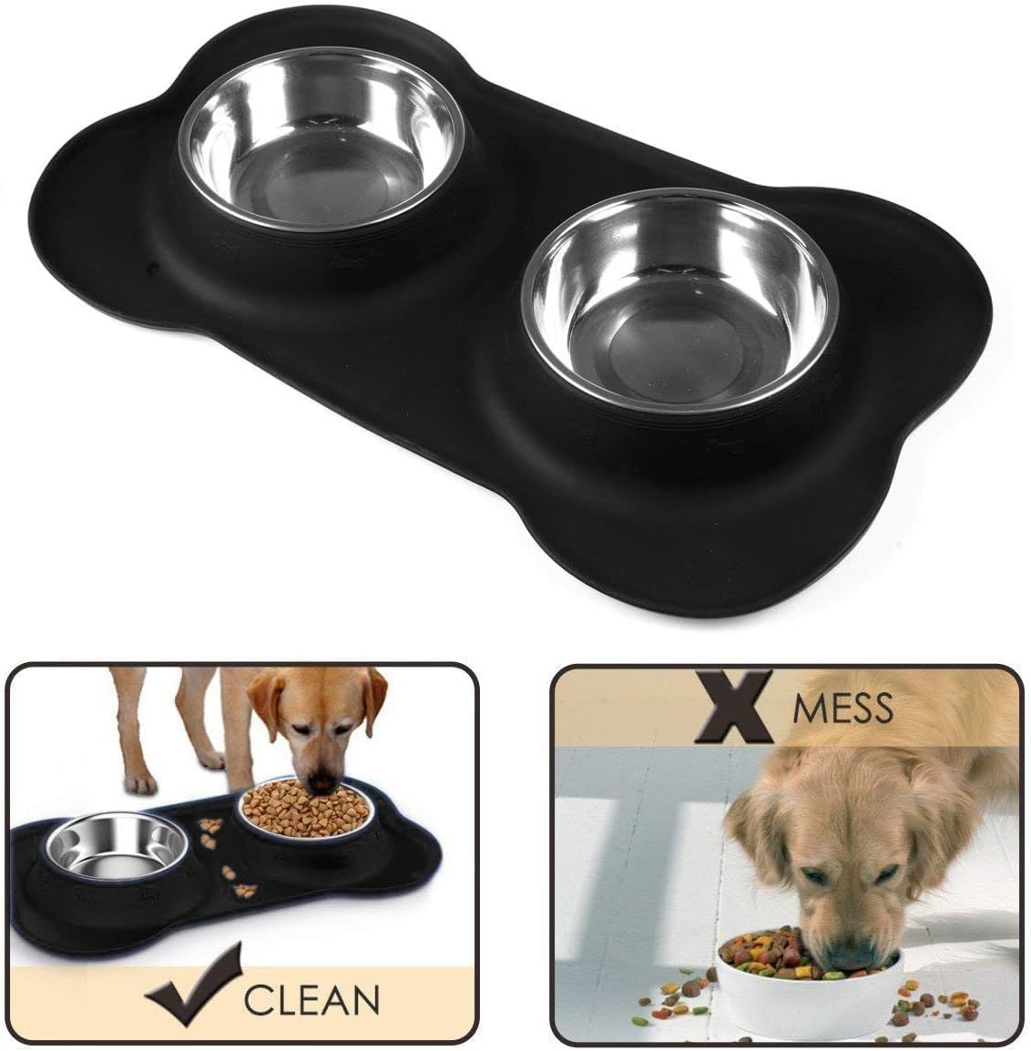 Stainless Steel Pet Food Bowl with Foldable Silicon Mat