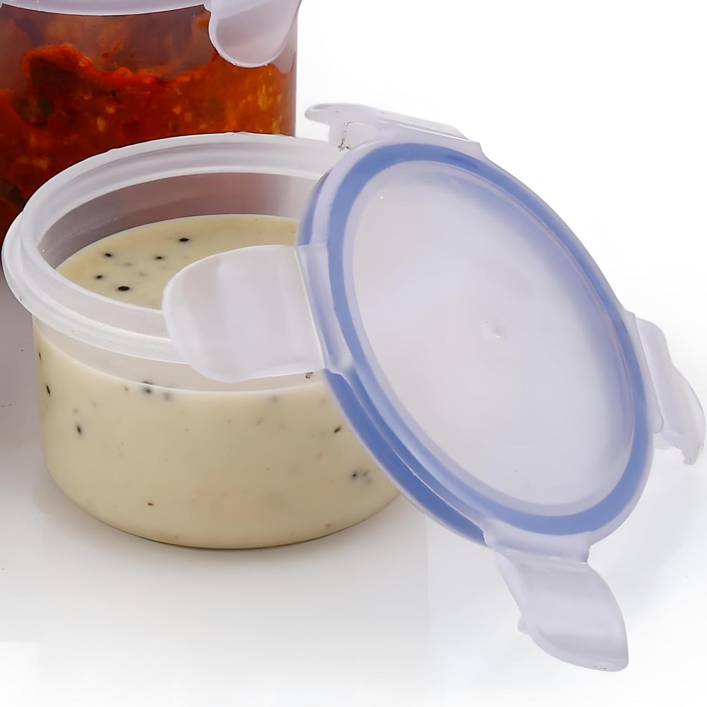 Plastic Leak Proof Food Containers With Lock Lid (Transparent, 110/160/210/400/500 ml)