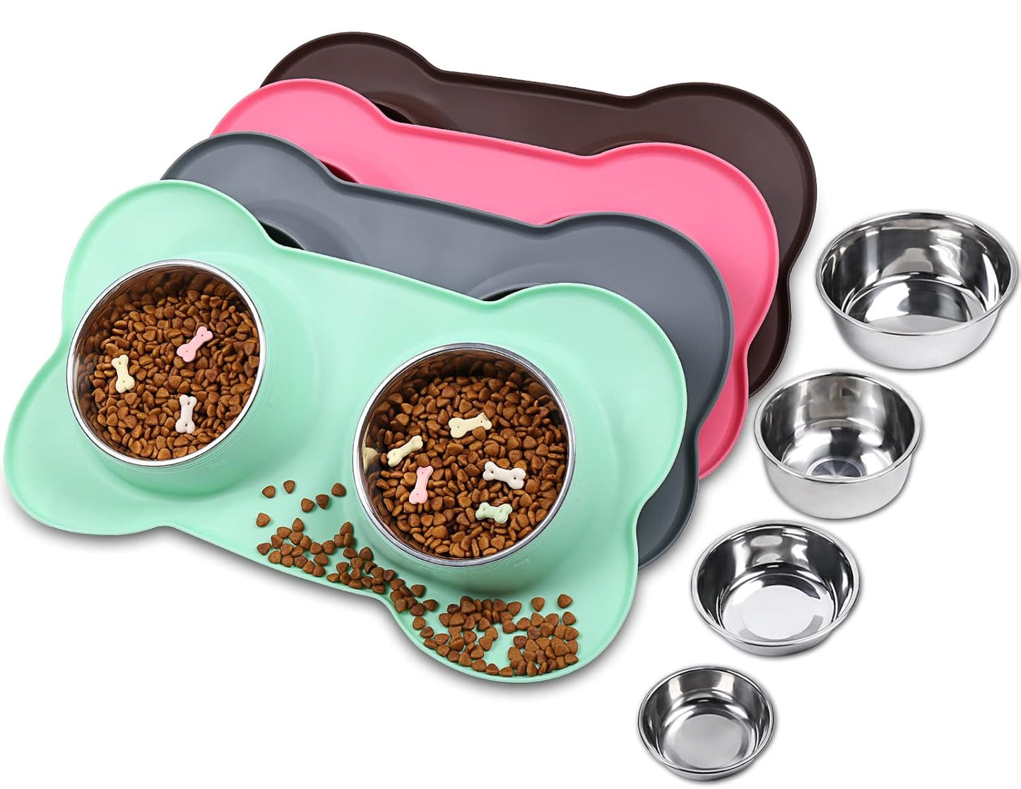 Stainless Steel Pet Food Bowl with Foldable Silicon Mat